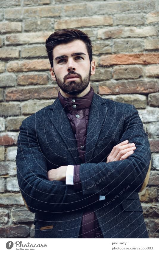 Young bearded man wearing british elegant suit outdoors Lifestyle Elegant Style Beautiful Hair and hairstyles Human being Masculine Young man