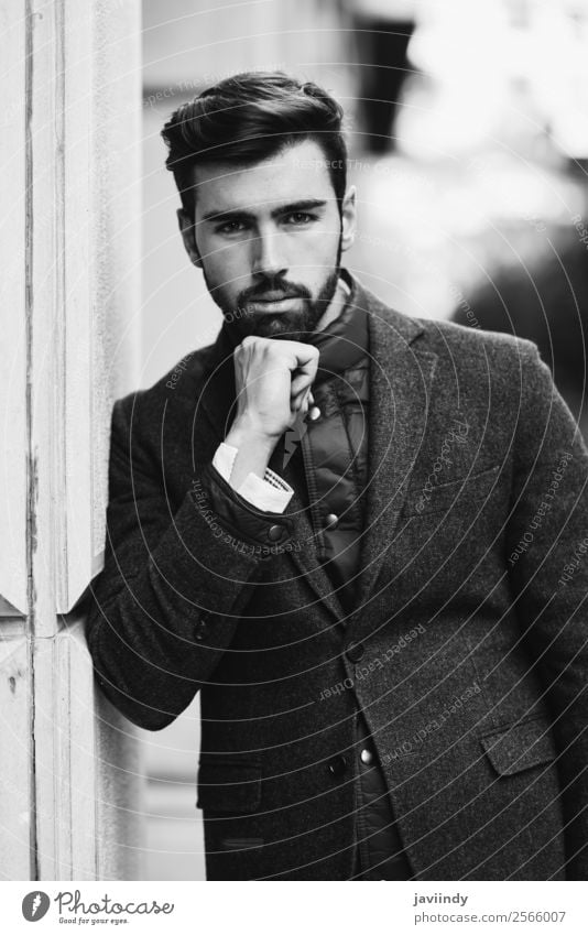 Young bearded man wearing british elegant suit Lifestyle Elegant Style Beautiful Hair and hairstyles Human being Masculine Young man Youth (Young adults) Man