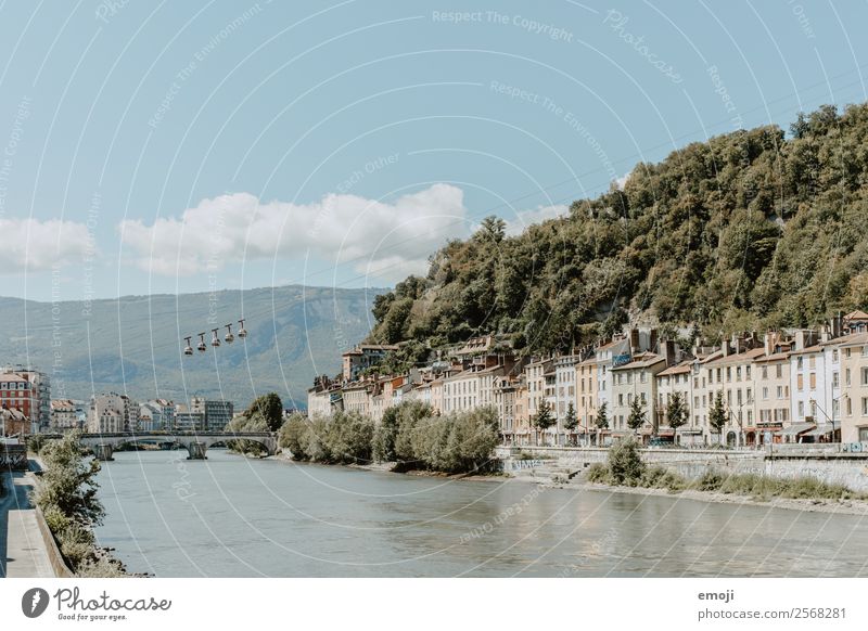 Grenoble River Small Town Outskirts House (Residential Structure) Tourist Attraction Cable car Tourism Logistics Colour photo Exterior shot Deserted Day