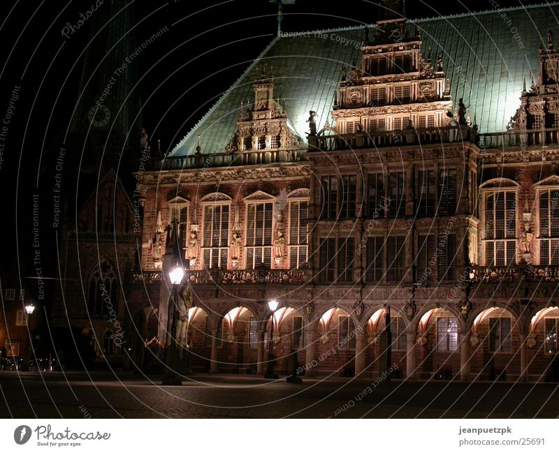 Bremen at night City hall Night Lighting Places Europe town musicians
