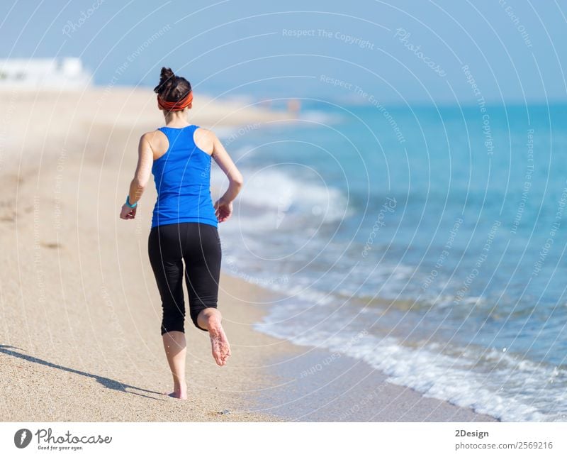 Woman Exercising On Beach ( running ) Happy Vacation & Travel Summer Ocean Sports Jogging Retirement Human being Feminine Young woman Youth (Young adults)