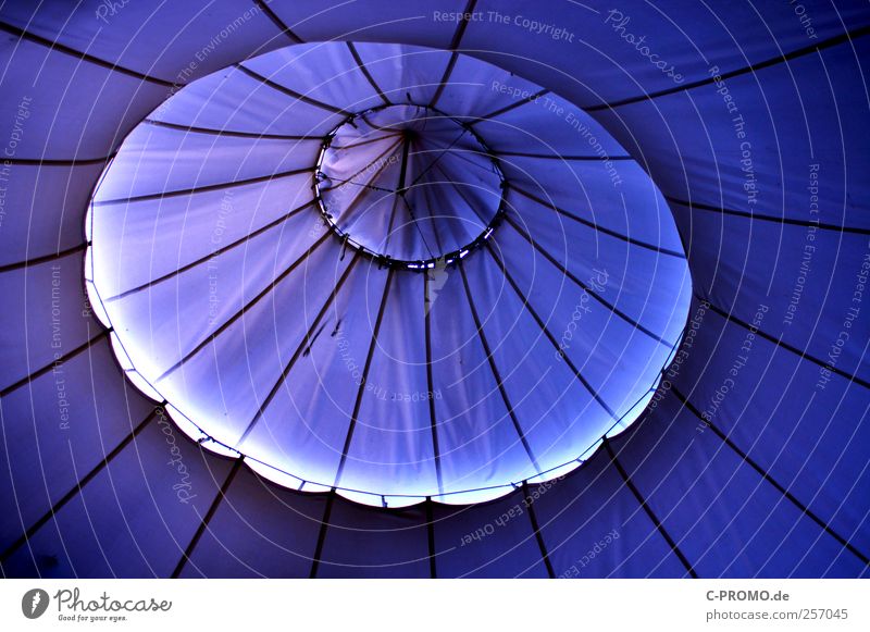 textile eye Circus Culture Blue Tent Tent ceiling Opening Dark Ventilation Beer tent Colour photo Exterior shot Deserted Twilight