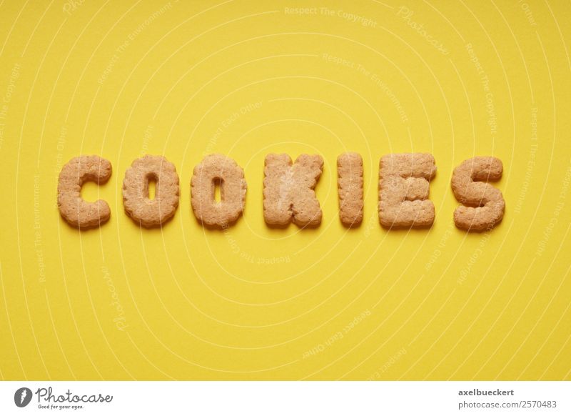 Cookies Food Dough Baked goods Candy To have a coffee Yellow biscuits English Word Text Letters (alphabet) Colour photo Studio shot Deserted Copy Space top