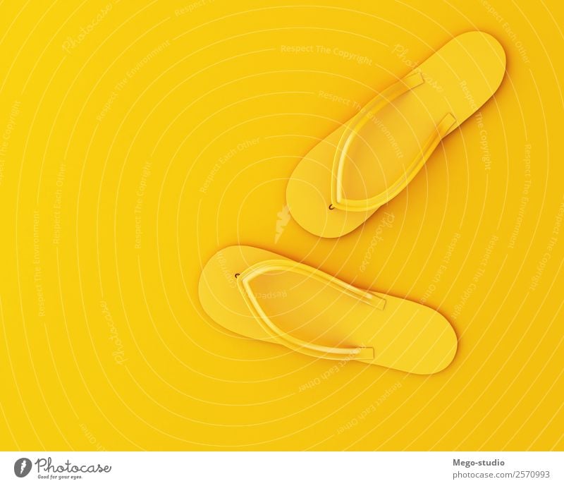 3d flip flops on yellow background. Summer concept Design Joy Relaxation Leisure and hobbies Vacation & Travel Beach Feet Fashion Clothing Footwear Flip-flops
