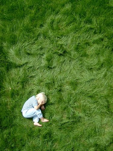 punktum Human being Masculine Child Toddler Boy (child) Infancy Body 1 3 - 8 years Blonde Natural Cute Green Moody Point Lie Grass Barefoot Grass surface
