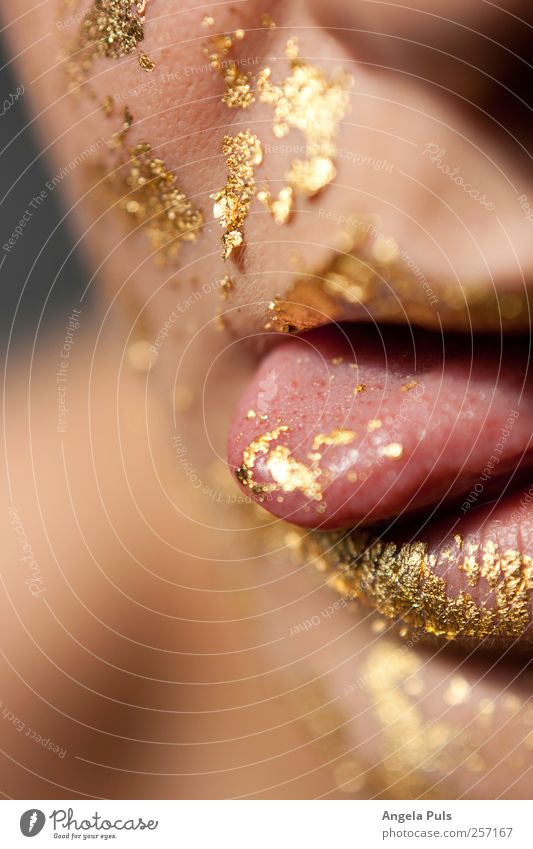 gold Human being Woman Adults Tongue 1 Gold Eating Warmth Colour photo Macro (Extreme close-up) Copy Space left Sunlight Shallow depth of field