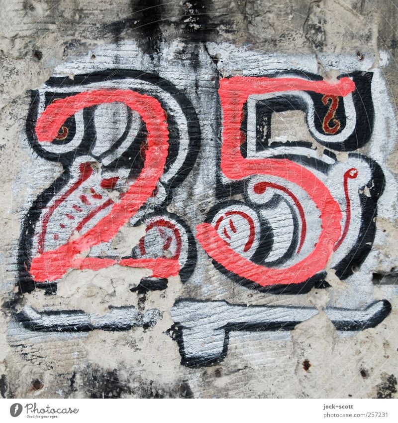 Club "25" Art Wall (barrier) Sign Digits and numbers Graffiti Gray Red Inspiration Change Painted Ornate Underlining Weathered Bordered House number Street art