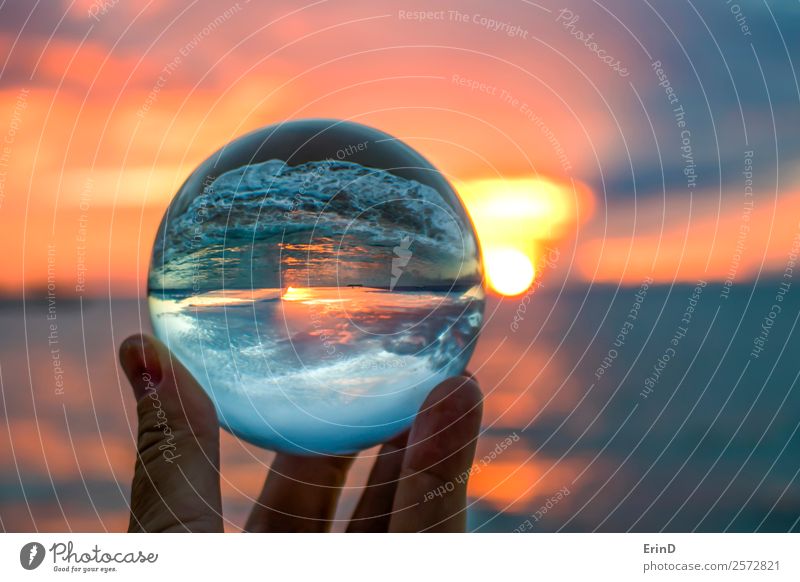 Bright Sunset Seascape Captured in Glass Ball Vacation & Travel Tourism Trip Freedom Beach Ocean Island Waves Environment Nature Landscape Earth Water Sunrise