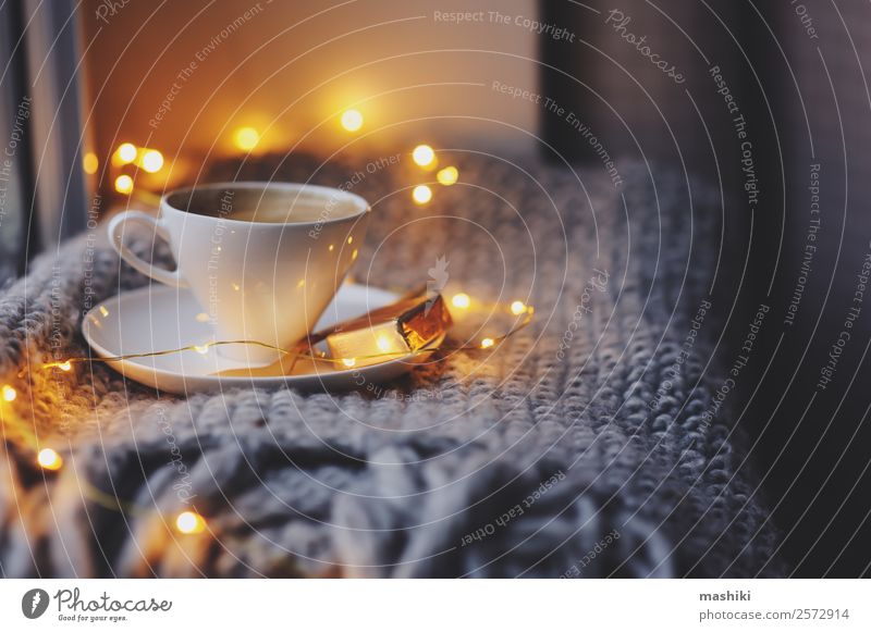 cozy winter or autumn morning at home Breakfast Coffee Spoon Lifestyle Relaxation Winter Newspaper Magazine Autumn Weather Candle Metal Hot Modern Inspiration