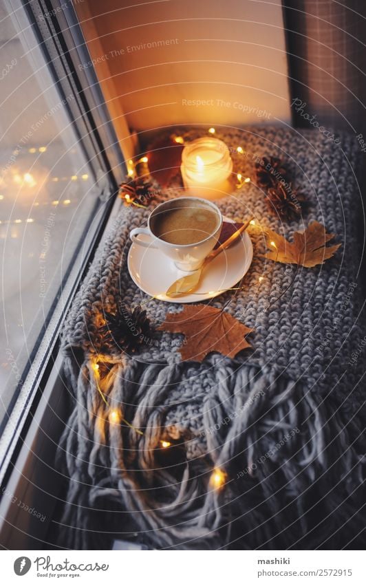 cozy winter or autumn morning at home Breakfast Coffee Spoon Lifestyle Style Relaxation Knit Winter Table Kitchen Newspaper Magazine Autumn Weather Warmth