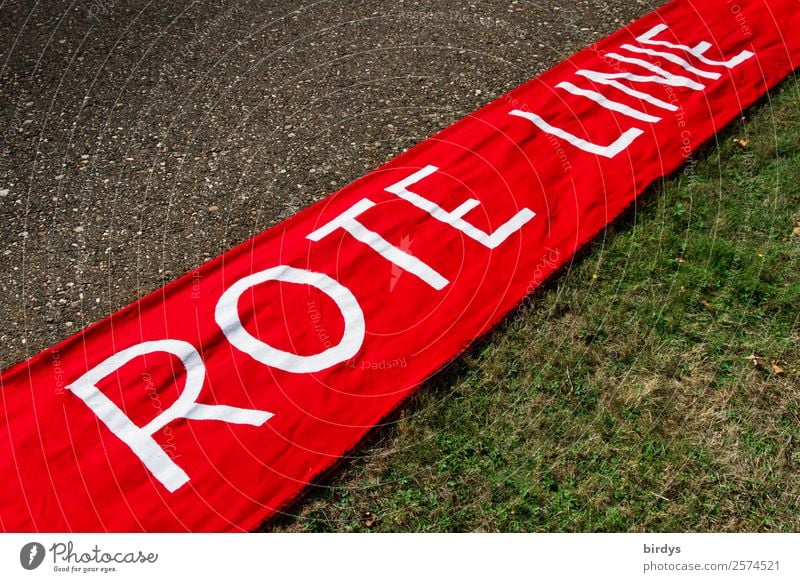 Red Line. Protest against land grabs by power plant operators and excessively long fossil fuel lifetimes. Climate change red line Banner Sign Characters protest