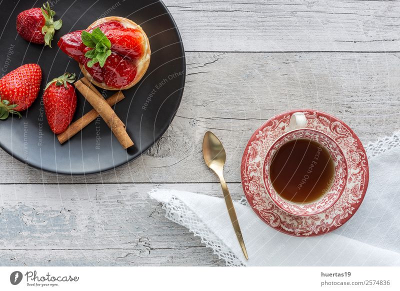 Delicious homemade strawberries pie Food Vegetable Fruit Dessert Beverage Hot drink Tea Plate Birthday Gastronomy Fresh Above Red Pie Strawberry Home-made Egg