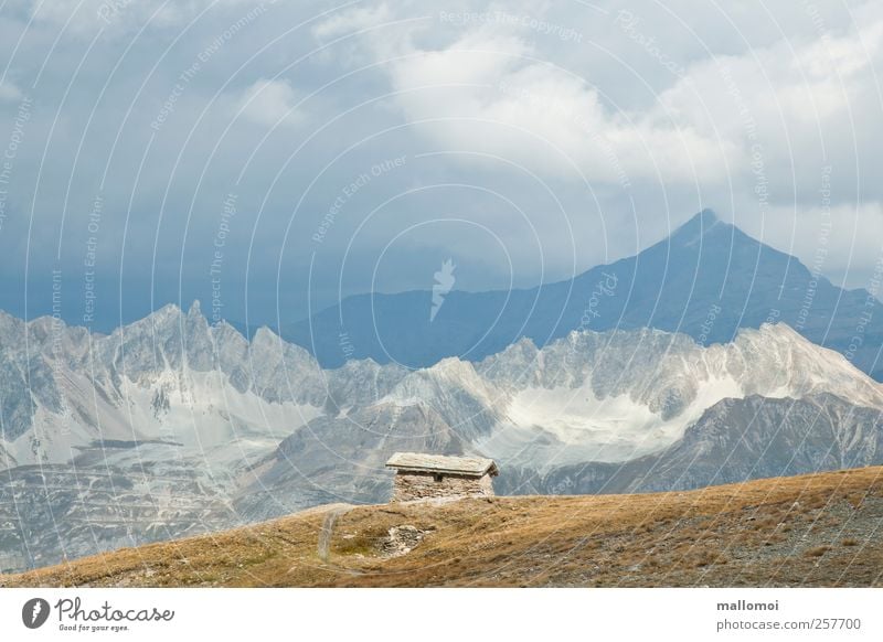 Alpine panorama with hut view from Col de l'Iseran Alps Mountain Peak Hiking Environment Nature Landscape Elements Sky Clouds Climate Climate change Weather