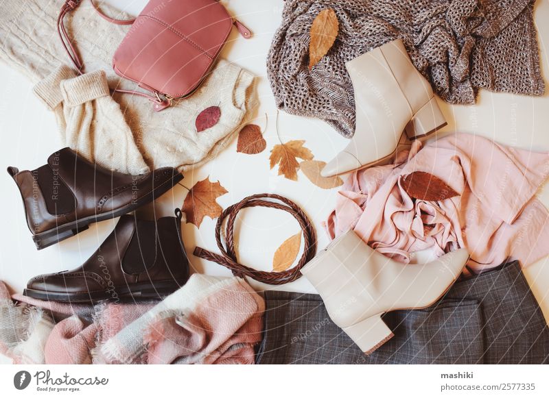 set of seasonal autumn fashion woman clothes - a Royalty Free