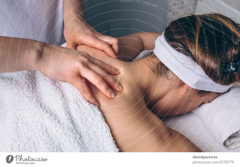 Woman receiving back massage on clinical center Happy Body Skin Health care Medical treatment Medication Wellness Relaxation Spa Massage Doctor Human being