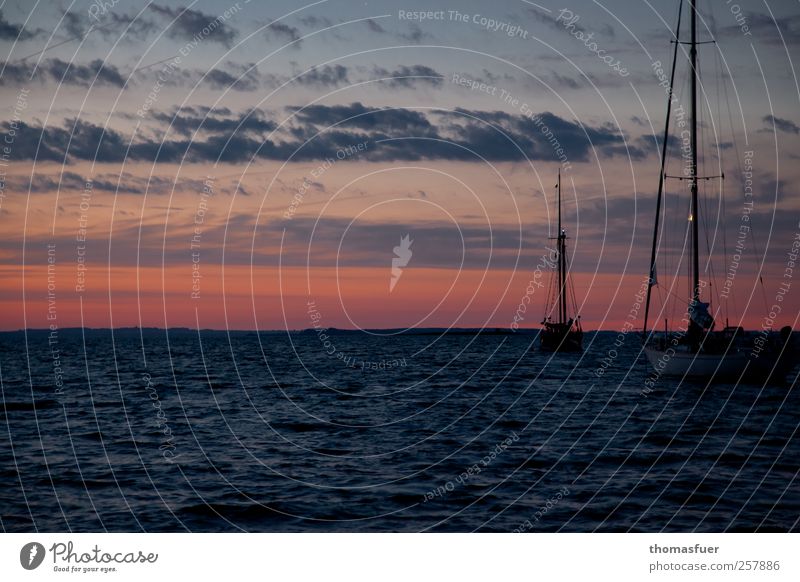 Sunset - Seamen's distress Vacation & Travel Summer Ocean Waves Nature Sky Clouds Night sky Horizon Wind Bay Fjord North Sea Baltic Sea Yacht Sailboat