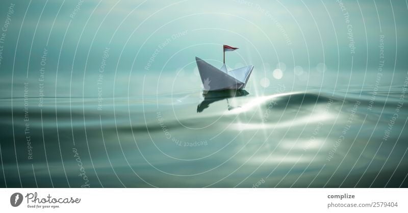 small paper ship with flag on the sea Happy Healthy Alternative medicine Harmonious Relaxation Calm Meditation Swimming & Bathing Vacation & Travel Tourism