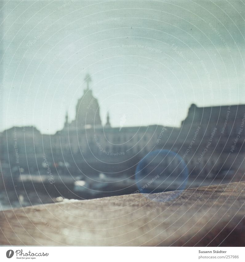 . Capital city Old town House (Residential Structure) Church Dome Looking Lens flare Handrail Bridge Dresden Frauenkirche Elbe Patch of light Analog