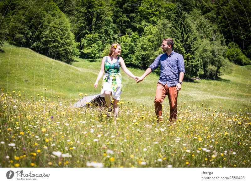 happy lovers on Holiday in the alps mountains Lifestyle Beautiful Relaxation Vacation & Travel Adventure Summer Mountain Human being Woman Adults Man Couple