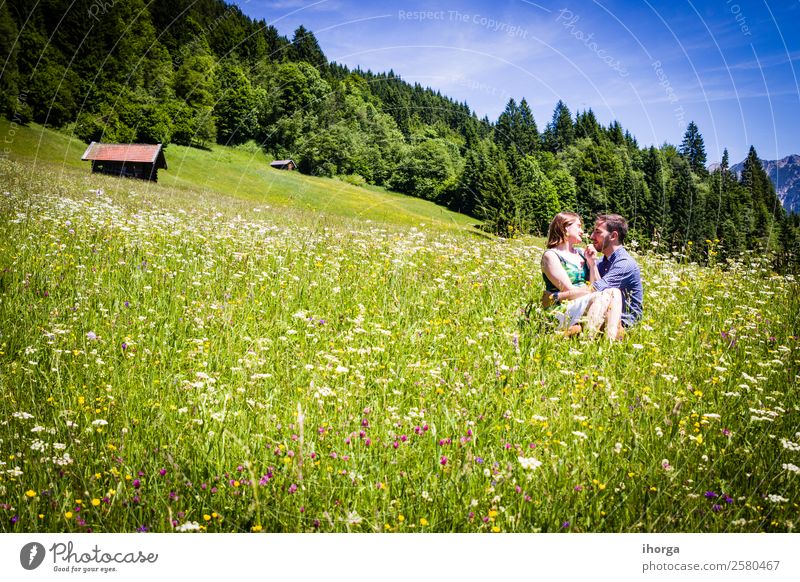happy lovers on Holiday in the alps mountains Lifestyle Beautiful Relaxation Vacation & Travel Adventure Summer Mountain Woman Adults Man Couple Partner Hand 2