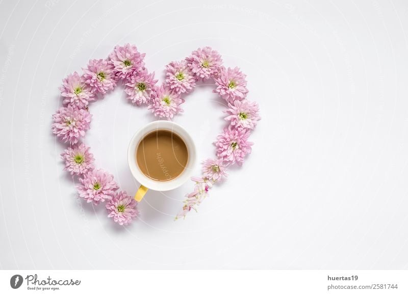 Floral pattern with several colorful flowers Beverage Hot drink Coffee Valentine's Day Nature Flower Leaf Love Happiness Fresh Natural White Help Colour Mixture