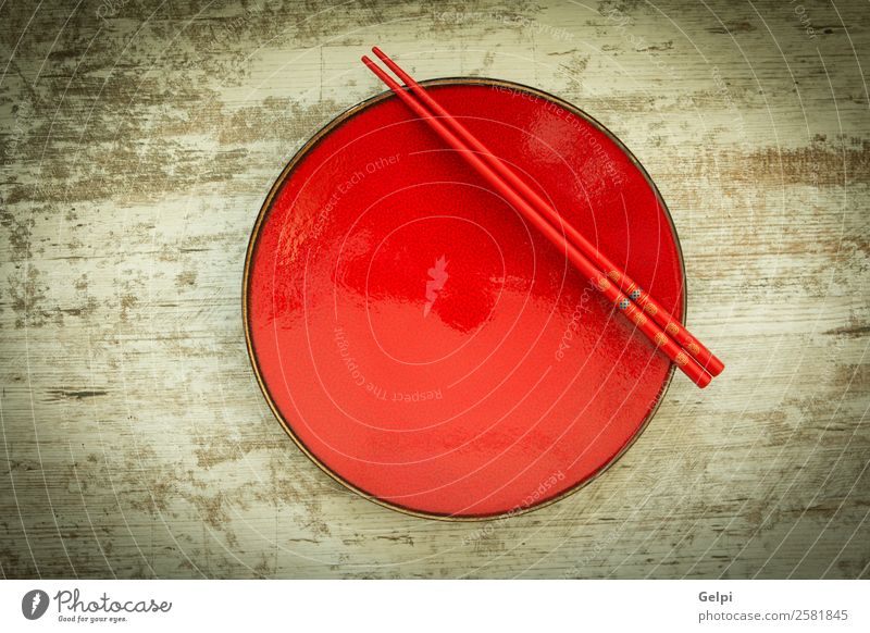 Oriental ceramic plate and chopsticks Lunch Dinner Plate Bowl Style Design Life Decoration Table Kitchen Restaurant Culture Wood Red Colour Tradition oriental