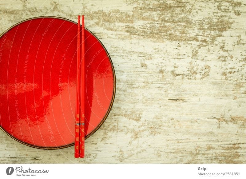 Oriental ceramic plate and chopsticks Lunch Dinner Plate Bowl Style Design Life Decoration Table Kitchen Restaurant Culture Wood Red Colour Tradition oriental