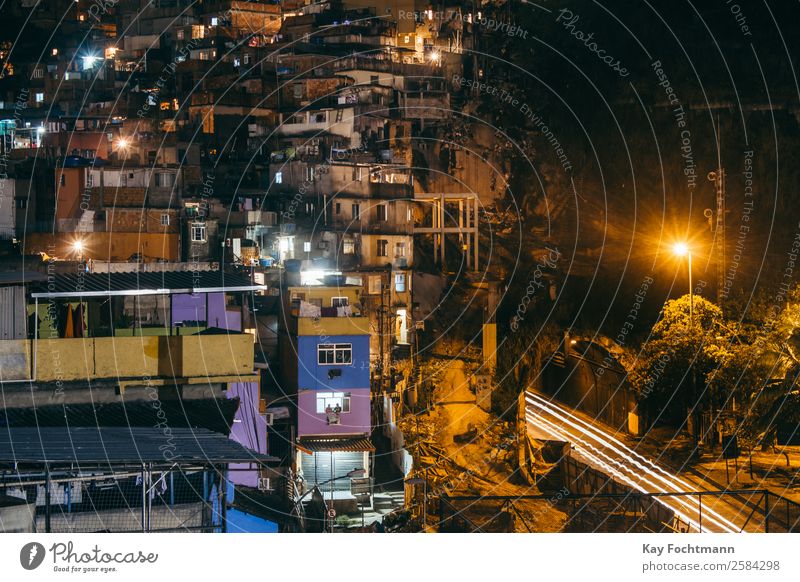 Long exposure Favela Rocinha and street in Rio de Janeiro Flat (apartment) Energy industry Overpopulated House (Residential Structure) Hut