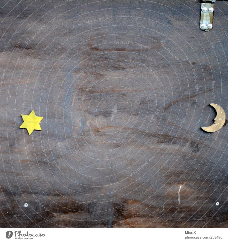 Moon & Stars Sign Contentment Half moon Star (Symbol) Wood Board Colour photo Pattern Structures and shapes Deserted Copy Space middle