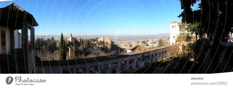 View Alhambra Granada Spain Vantage point Wall (barrier) Panorama (View) Europe Sun Beautiful weather Large Panorama (Format)