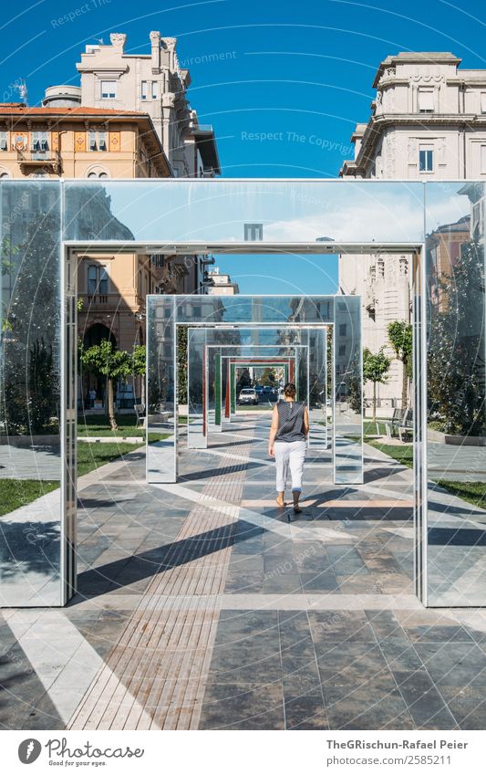 La Spezia Human being Feminine Blue Silver White House (Residential Structure) Mirror Cinque Terre Italy Town Architecture Art Woman Walking To go for a walk