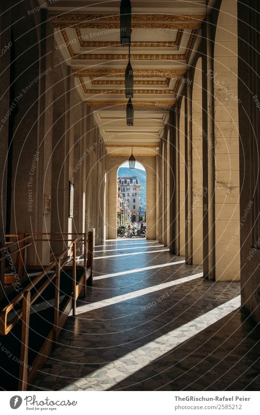 La Spezia Small Town Brown Black Column Architecture Cinque Terre Italy Perspective Light Shadow Structures and shapes Corridor Old