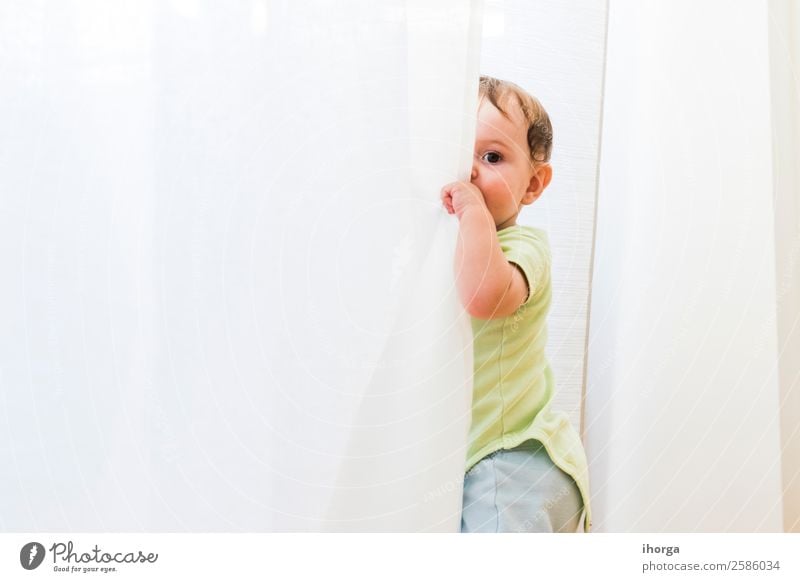 baby playing and hiding with white curtains Joy Happy Beautiful Face Playing Child Human being Baby Toddler Boy (child) Infancy 1 0 - 12 months Crawl Sit