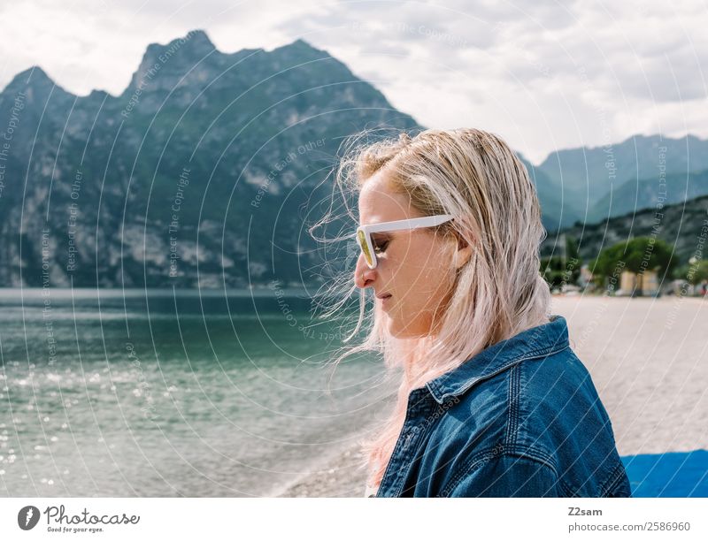 Young woman Lake Garda Lifestyle Elegant Vacation & Travel Freedom Summer vacation Youth (Young adults) 30 - 45 years Adults Nature Landscape Beautiful weather