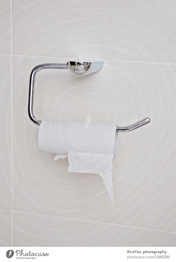 Close up finished toilet tissue in bathroom. Bathroom Bottom Paper Metal Sadness Modern Clean Soft White End roll wc fail failure bad luck failing collapse