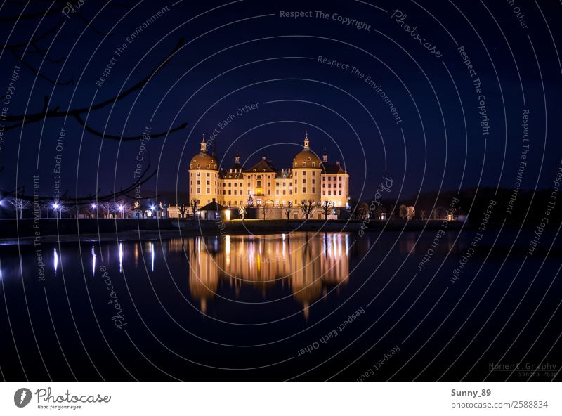 Moritzburg at night Town Populated Castle Tower Gate Manmade structures Building Architecture Facade Tourist Attraction Landmark Monument Water