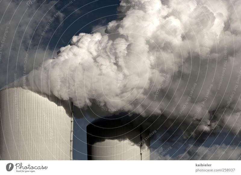 Let off some steam Energy industry Coal power station Industry Climate change Industrial plant Chimney Dirty Blue Gray White Environmental pollution