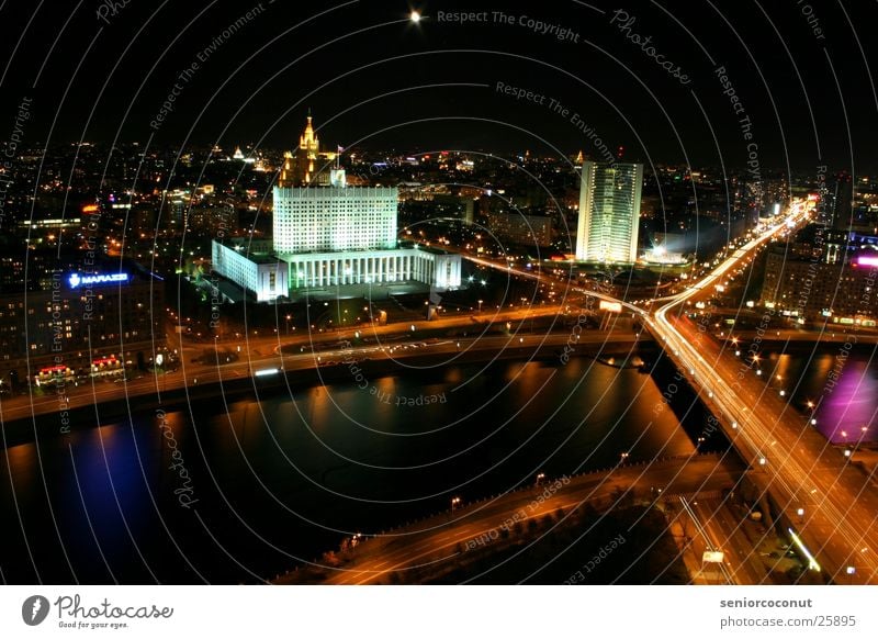 Moscow lights 1 Night High-rise Europe River Light Bridge Street