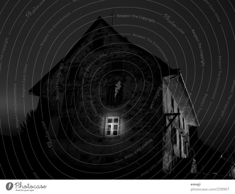 witching hour House (Residential Structure) Detached house Hut Wall (barrier) Wall (building) Facade Window Dark Creepy Black Witching hour Long exposure