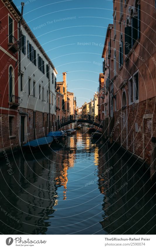 Venice House (Residential Structure) Blue Brown Tourism Channel Water Reflection Bridge Sky Sea water Watercraft Sun Moody Italy Vacation & Travel Old Esthetic