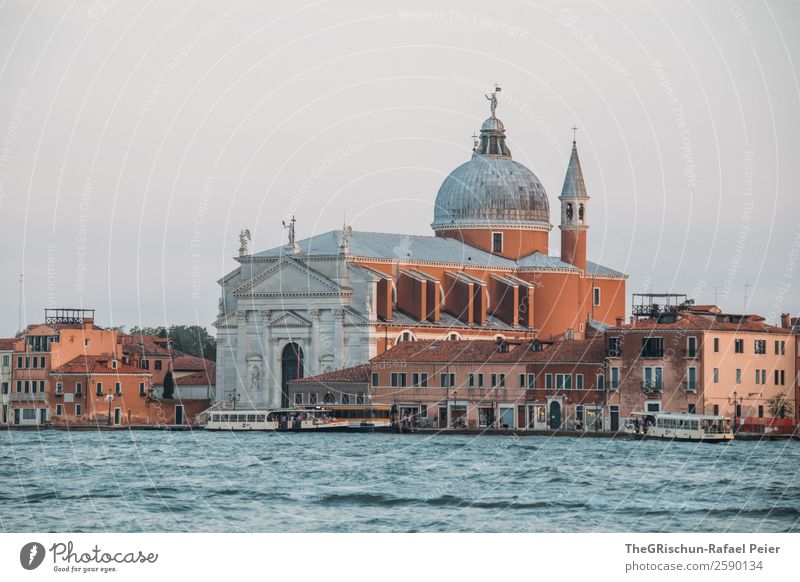 Venice Small Town Port City Church Dome Blue Brown Italy Manmade structures Domed roof Church spire Water Colour photo Exterior shot Detail Deserted