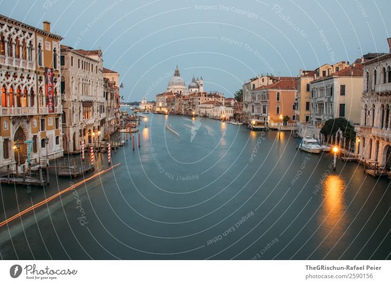 Venice Town Port City Downtown Blue Gold Orange Long exposure Light Water Dome Reflection Italy House (Residential Structure) Colour photo Exterior shot