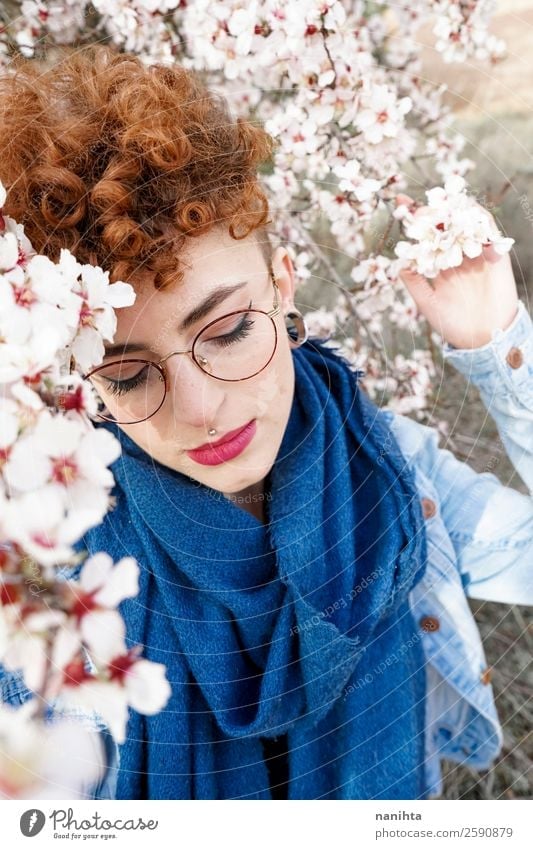 Young and redhead woman surrounded by flowers Lifestyle Style Joy Happy Beautiful Hair and hairstyles Freedom Human being Feminine Young woman