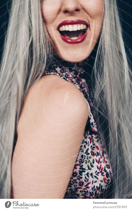 Young smiling woman with grey dyed hair Elegant Style Feminine Young woman Youth (Young adults) Woman Adults 1 Human being 18 - 30 years 30 - 45 years Happy