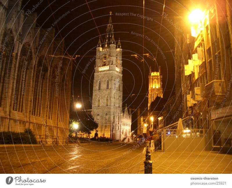 St. - Bavo Cathedral in Ghent Belgium Night Long exposure Dark Holy House of worship Religion and faith Street bavo Architecture