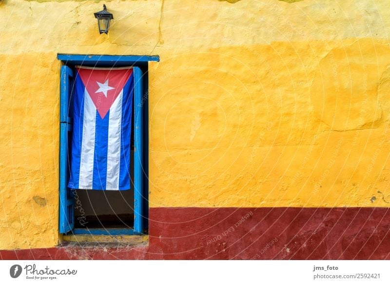 Welcome to Cuba Vacation & Travel Tourism City trip Architecture Village House (Residential Structure) Facade Door Flag Blue Yellow Red Entrance Colour photo