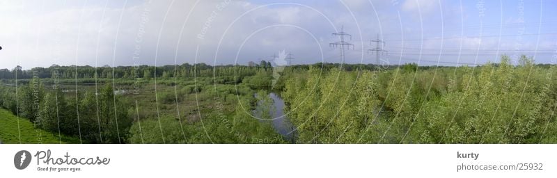 Brögberner Ponds Panorama (View) Forest Lake Tree Electricity pylon Landscape Large Panorama (Format)