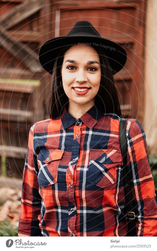 Pretty brunette girl Lifestyle Style Happy Beautiful Face Human being Woman Adults Lips Fashion Clothing Shirt Brunette Wood Smiling Cool (slang) Hip & trendy