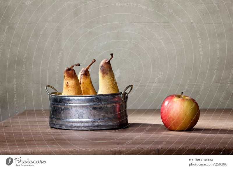 Apple and pears Food Fruit Pear Nutrition Organic produce Vegetarian diet Diet Wood Metal Lie Esthetic Glittering Juicy Clean Cliche Sweet Yellow Red Silver