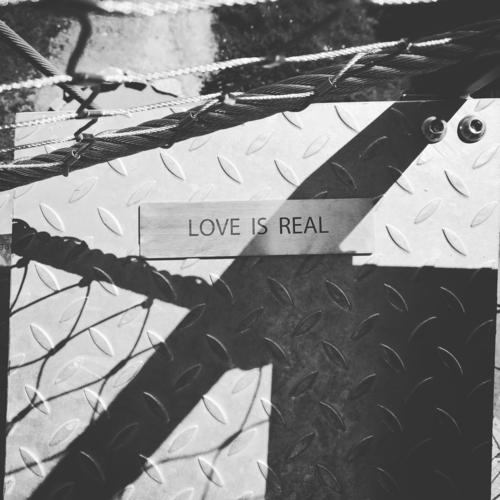 LOVE IS REAL Stairs Tourist Attraction Landmark Sign Characters Signs and labeling Signage Warning sign Emotions Moody Love Infatuation Authentic Metal Eternity